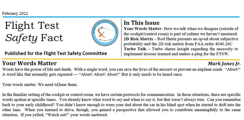 Flight Test Safety Fact Published for the Flight Test Safety Committee