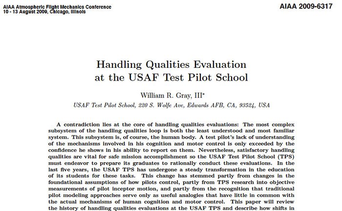 Handling Qualities Evaluation at the USAF Test Pilot School